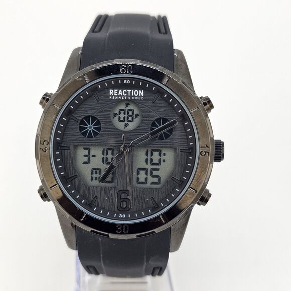 Kenneth Cole Reaction Men's Ana-Digi Watch Black Dial Plastic Strap New Battery - Picture 1 of 14